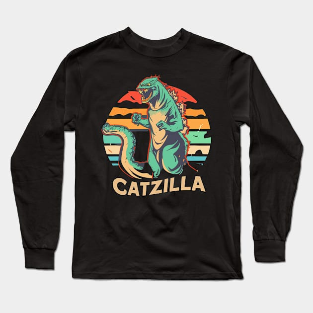 Vintage Catzilla Fire cat Long Sleeve T-Shirt by kknows